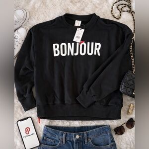 Cinq à Sept Bonjour Sweatshirt in Black Sz M